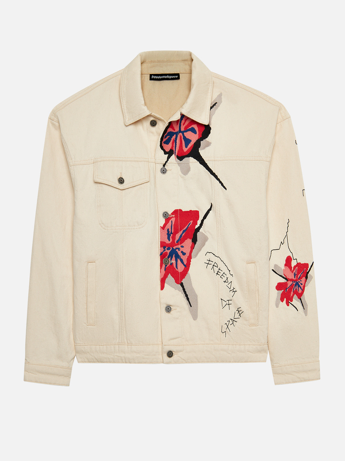 FLOWER EMBROIDERED DENIM JACKET – FREEDOM OF SPACE
