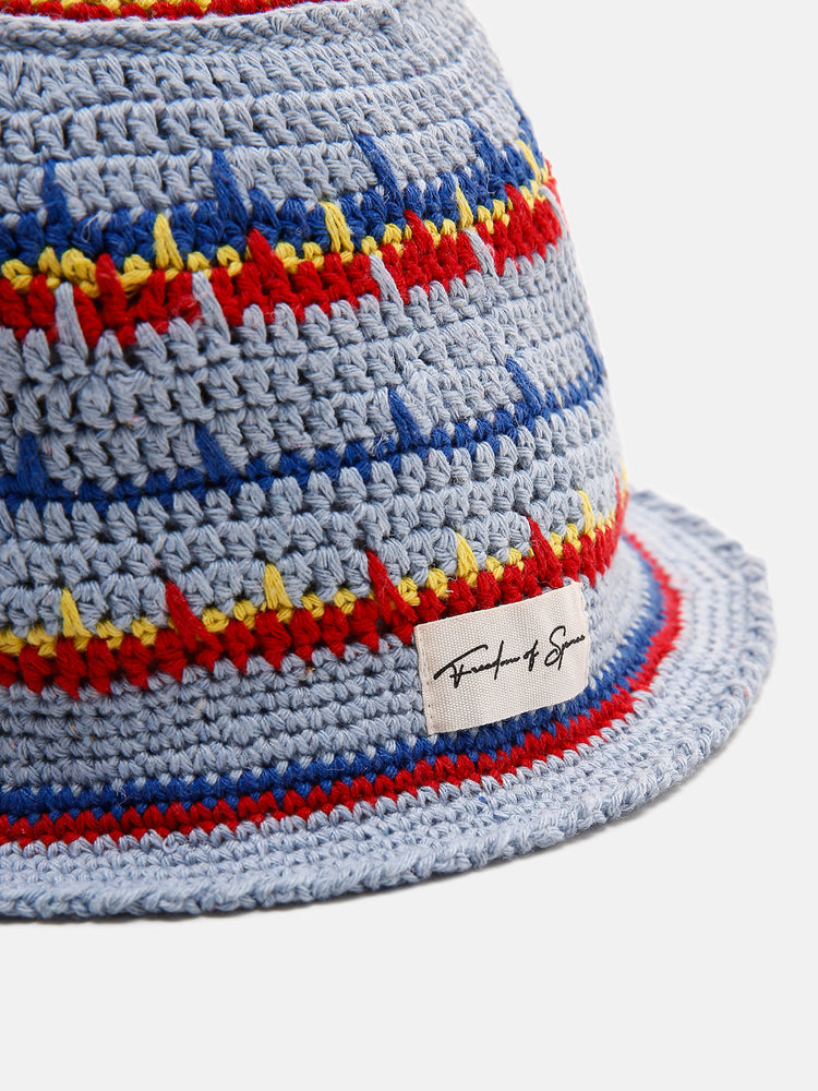 HAND-CROCHET BUCKET HAT BLUE-MULTICOLOR