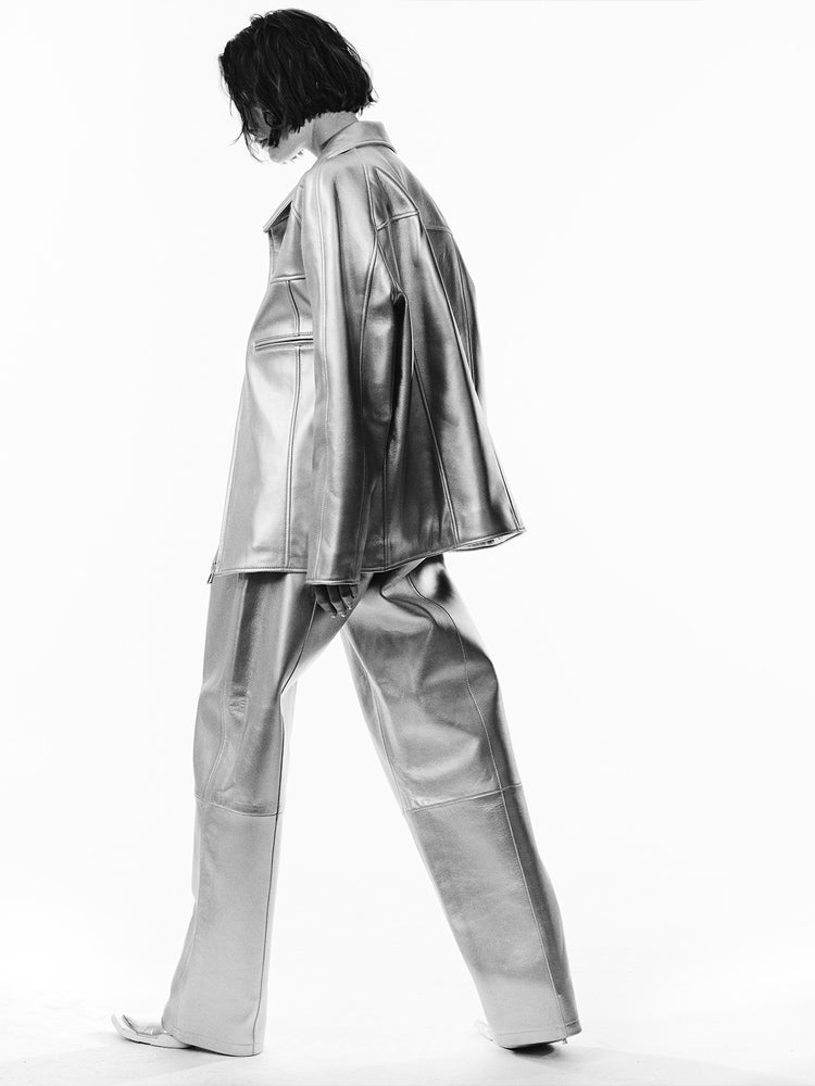 SILVER LEATHER PANTS