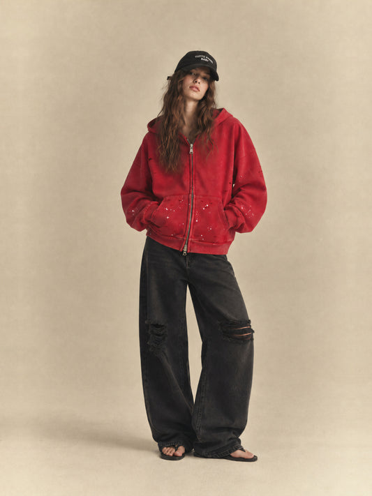 Faded Distressed Full Zip Hoodie Red ve Tutto Passa Cap Black - model