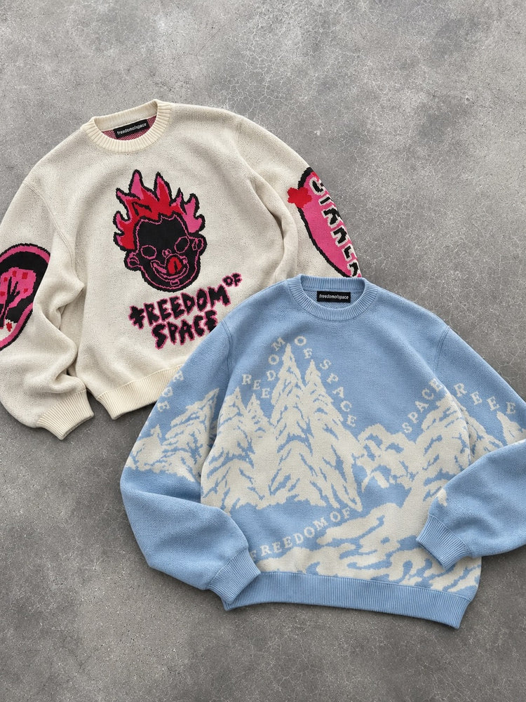 Monster ve Mountain Knit Sweater - yer çekimi