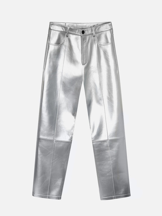 SILVER LEATHER PANTS