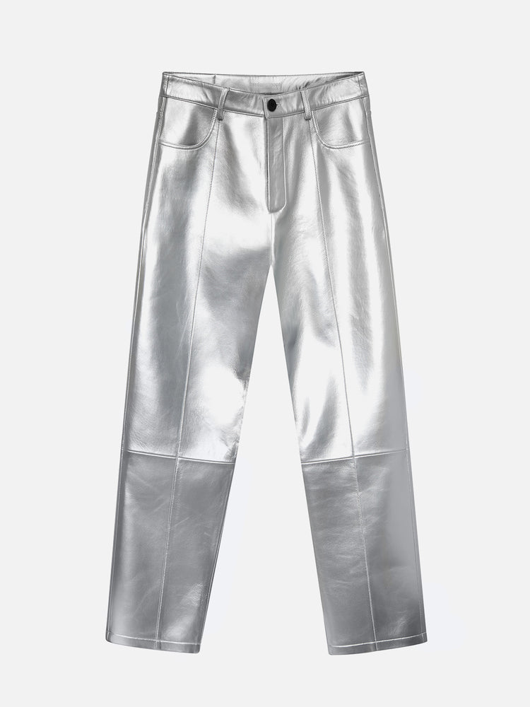 SILVER LEATHER PANTS
