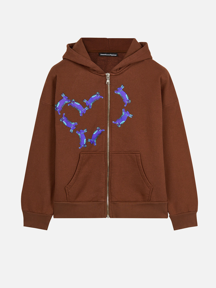 BUNNY FULL ZIP HOODIE BROWN