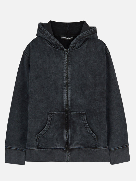Washed Black Full Zip Hoodie