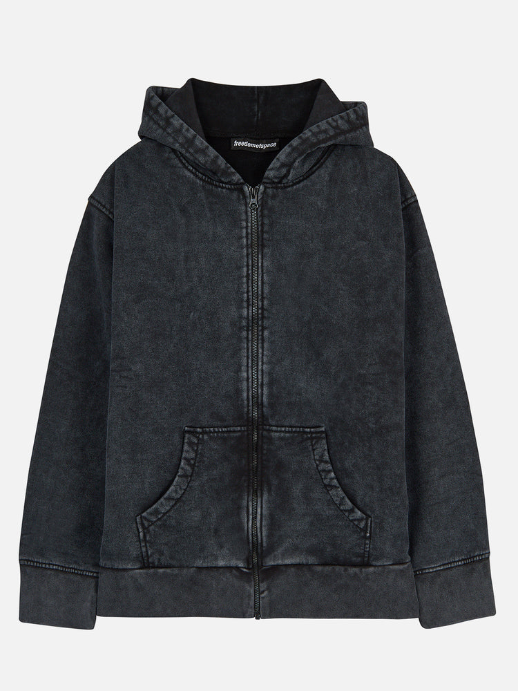 WASHED BLACK FULL ZIP HOODIE – FREEDOM OF SPACE