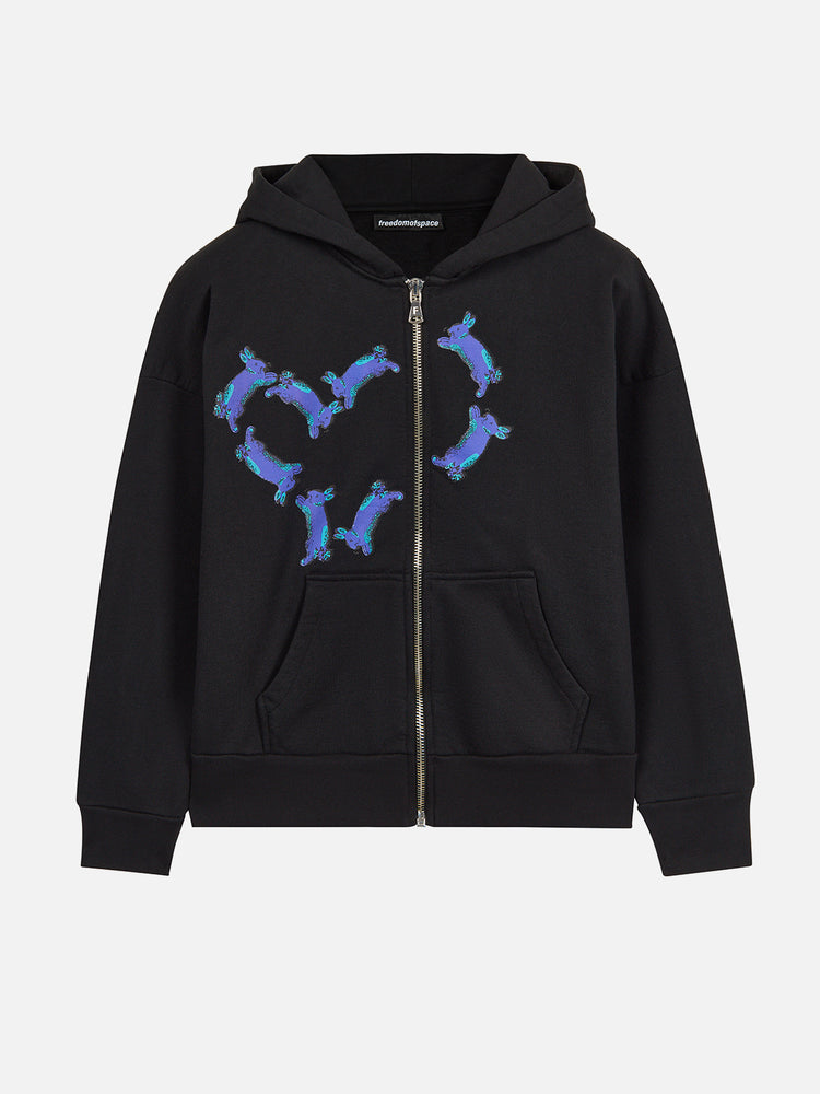 BUNNY FULL ZIP HOODIE BLACK