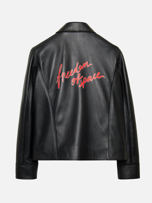 LOGO PRINTED LEATHER JACKET RED