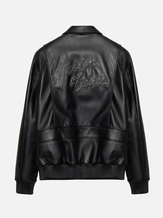 Logo Printed Leather Jacket