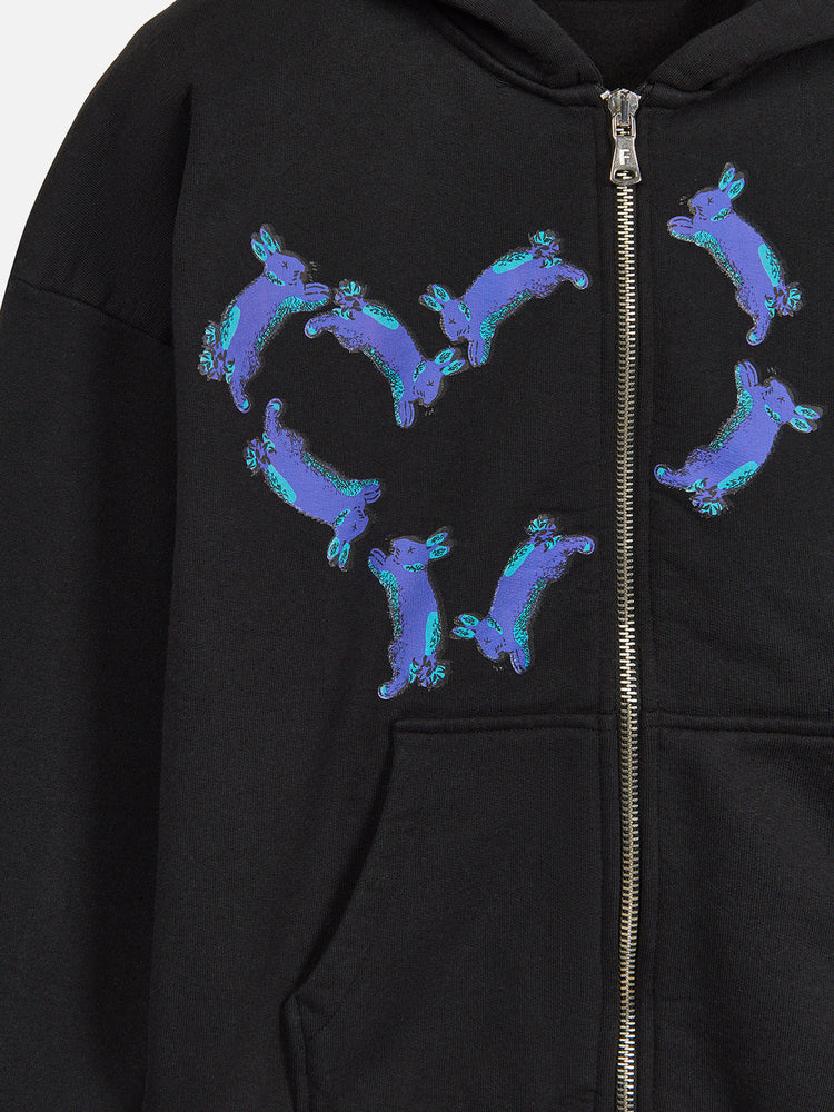 BUNNY FULL ZIP HOODIE BLACK