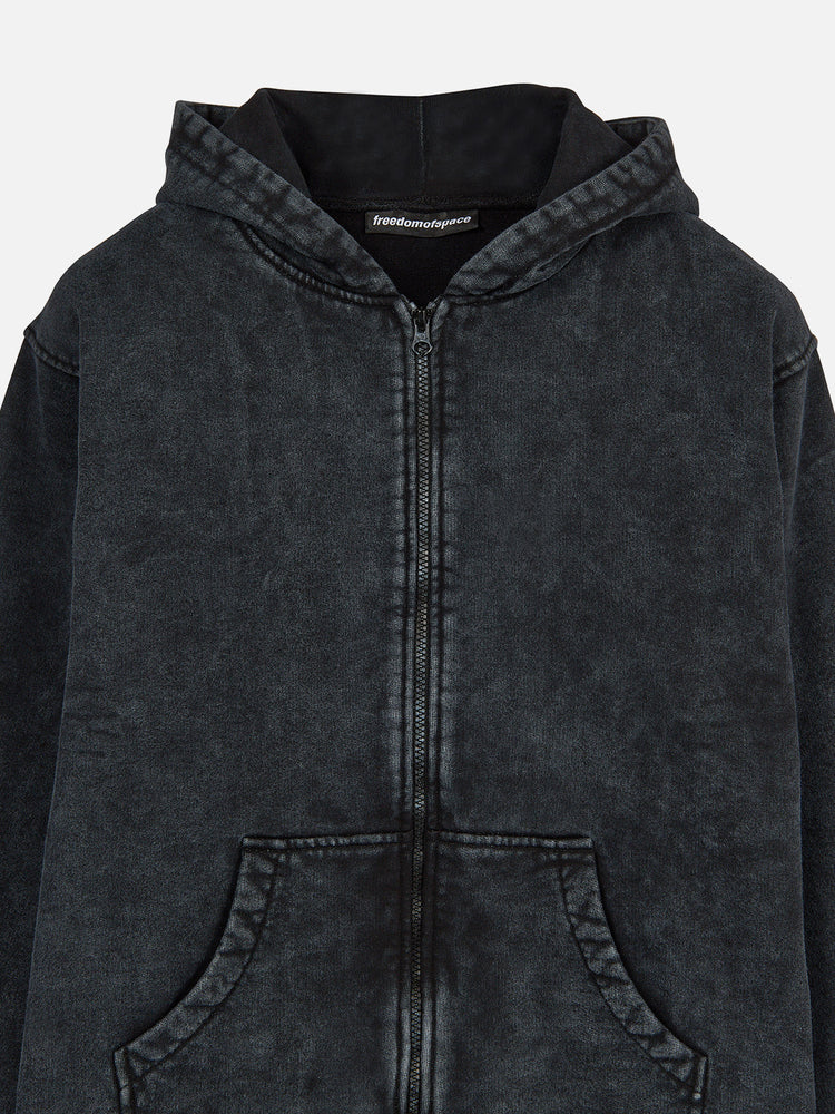 WASHED BLACK FULL ZIP HOODIE