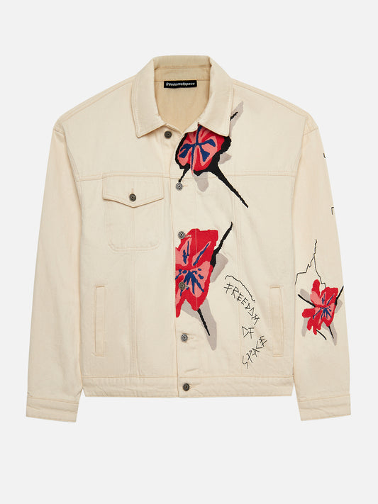 FLOWER EMBROIDERED DENIM JACKET