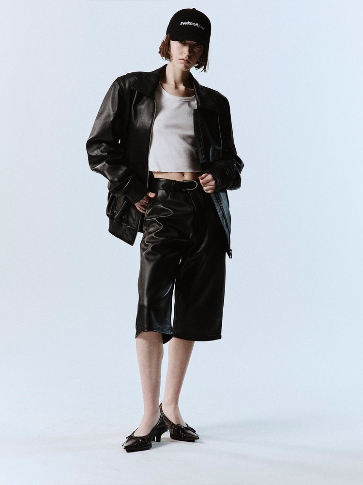 LOGO PRINTED LEATHER JACKET