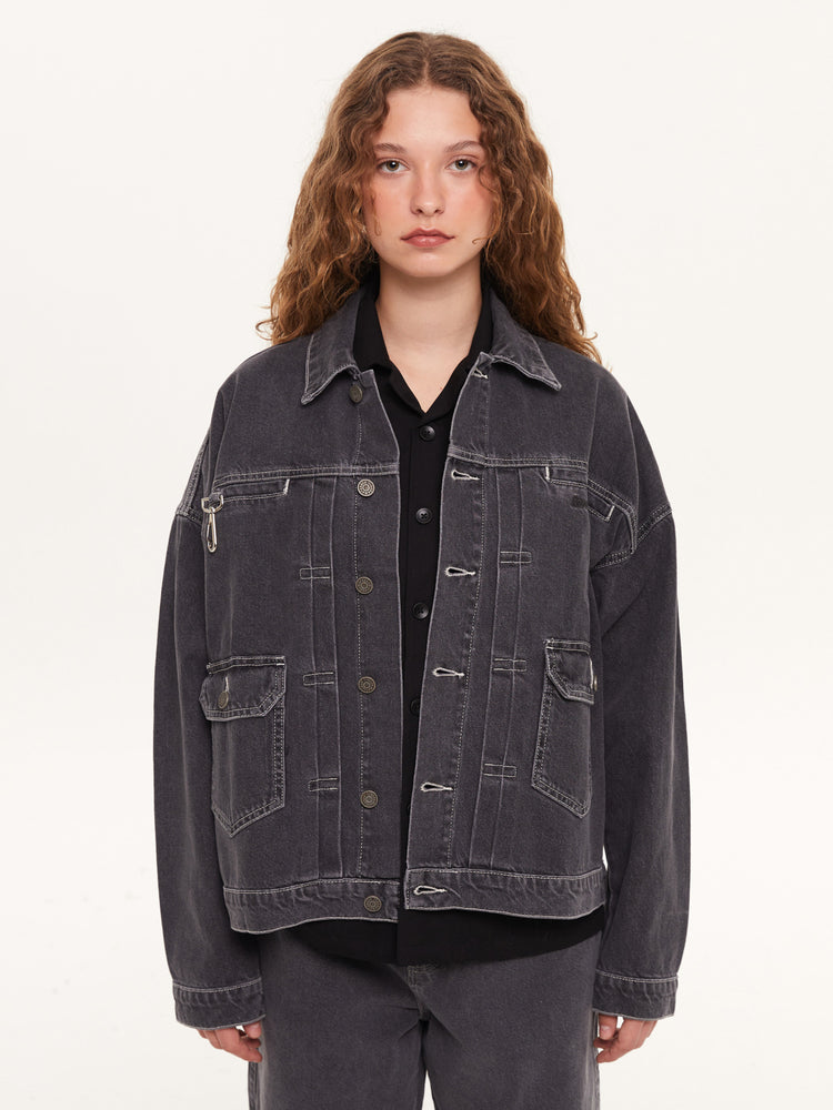 STONE WASHED DENIM JACKET BLACK