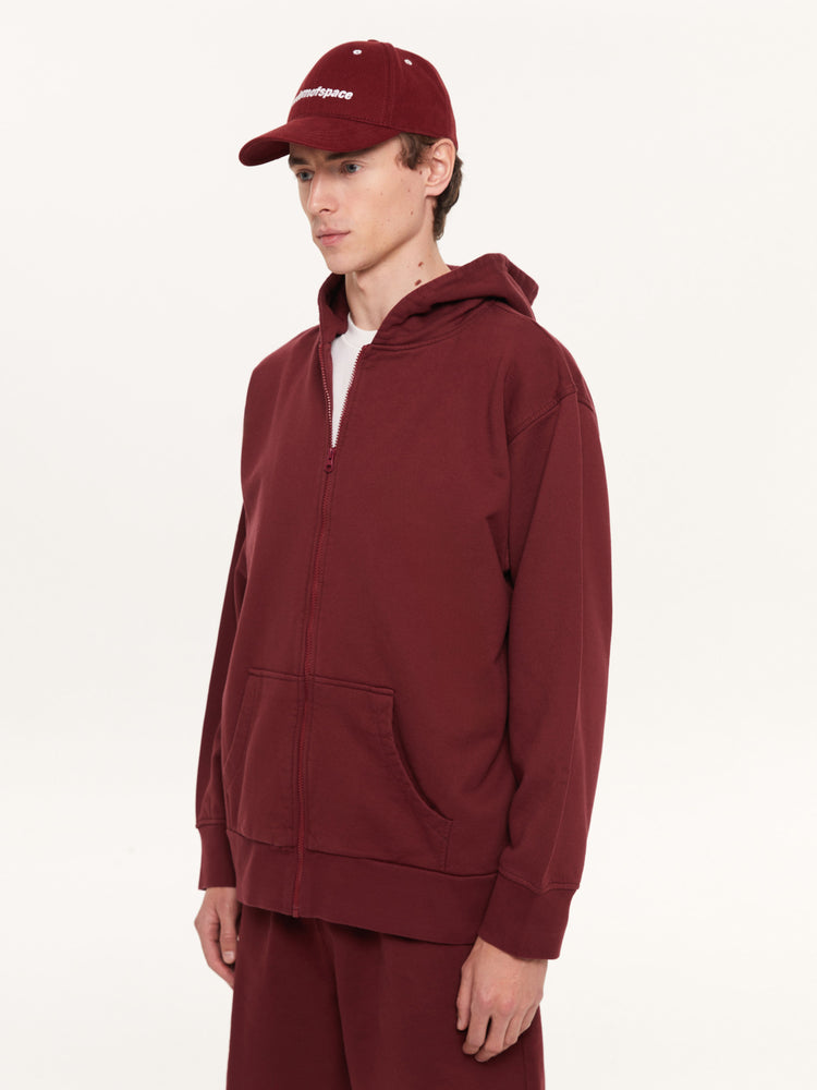 A SIMPLE FULL ZIP HOODIE BORDEAUX