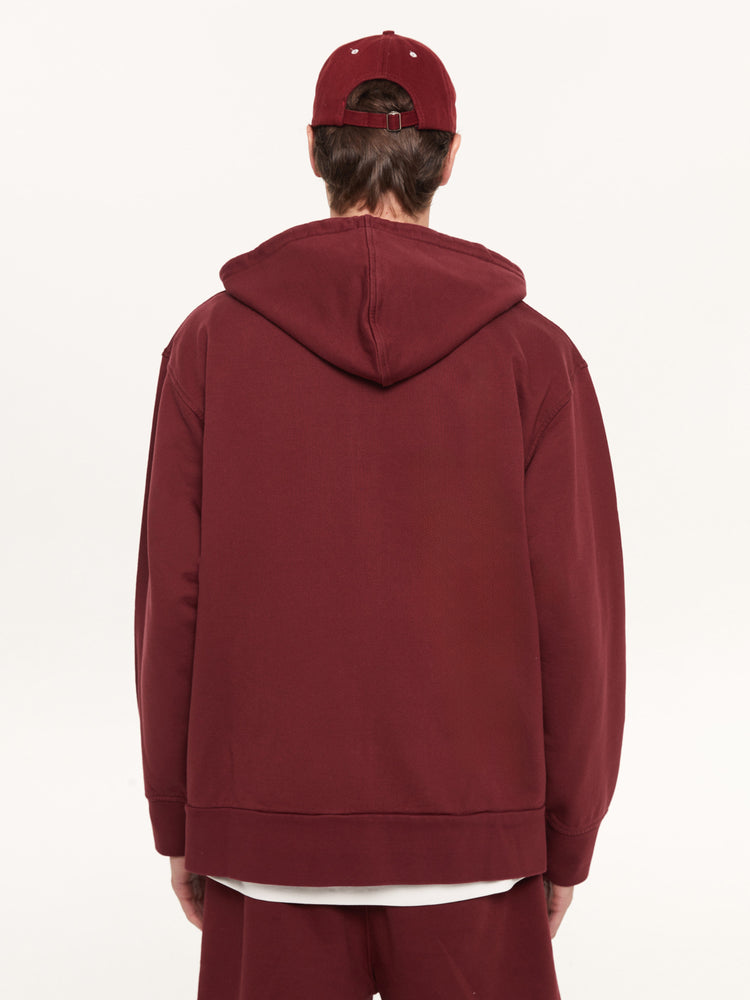 A SIMPLE FULL ZIP HOODIE BORDEAUX