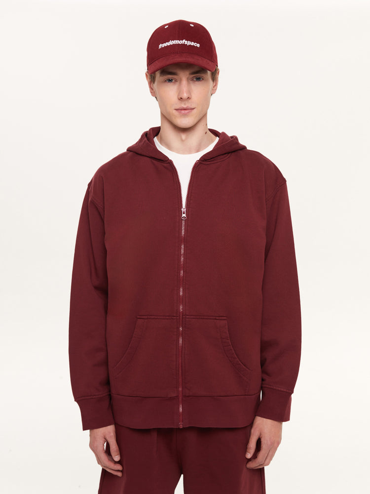 A SIMPLE FULL ZIP HOODIE BORDEAUX