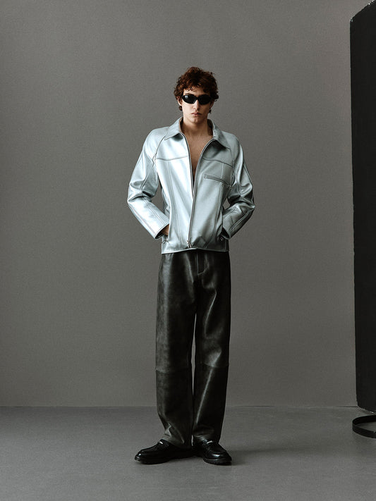 LEATHER PANTS SMOKY BLACK