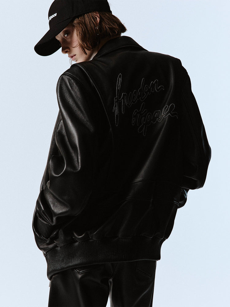 LOGO PRINTED LEATHER JACKET