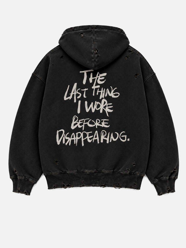 Disappearing Distress Full Zip Hoodie Black - arka