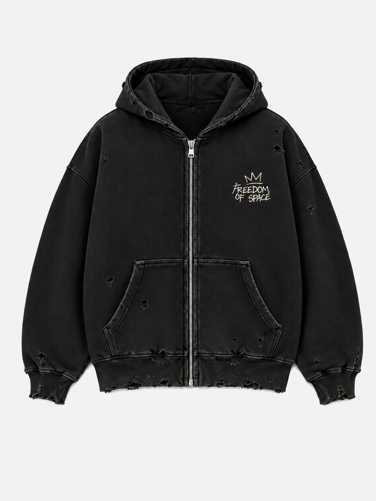 Disappearing Distress Full Zip Hoodie Black - ön