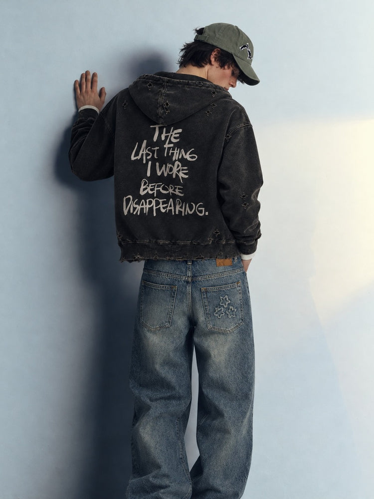 Disappearing Distress Full Zip Hoodie Black - model arka