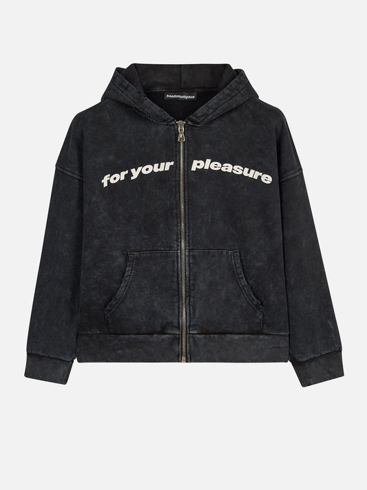 For Your Pleasure Distress Full Zip Hoodie Black - ön