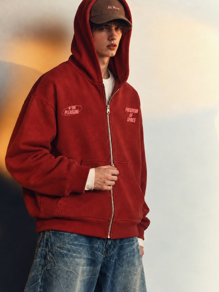 For Your Pleasure Full Zip Hoodie Bordeaux - model