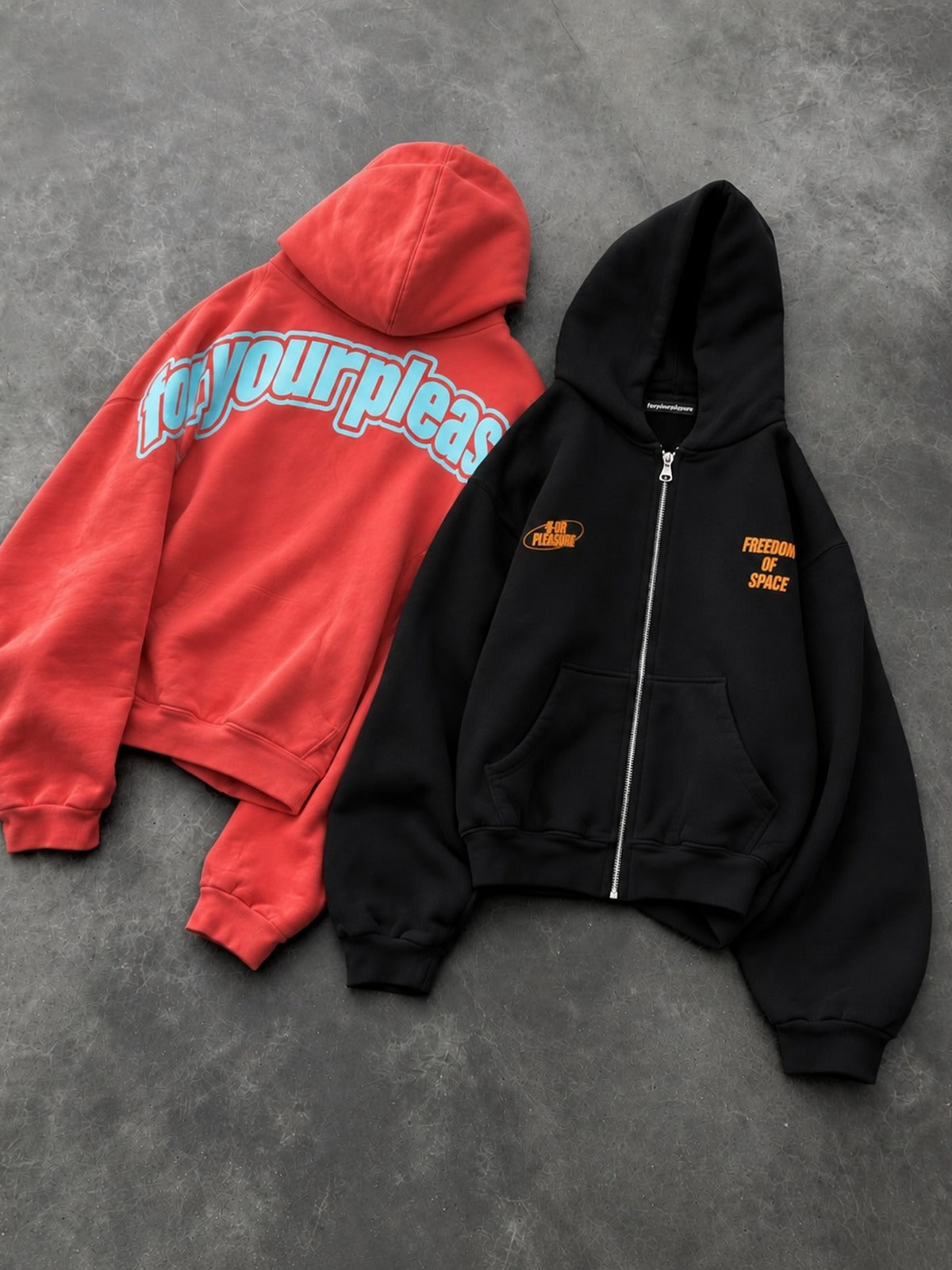 For Your Pleasure Full Zip Hoodie - Black ve Coral Red