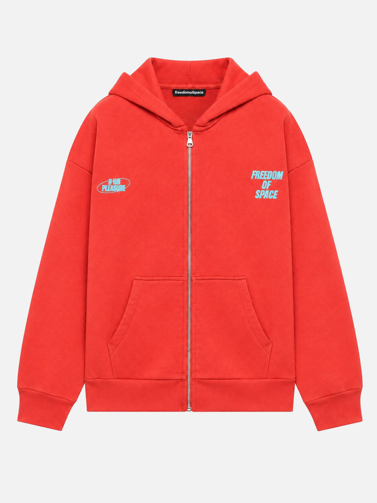 For Your Pleasure Full Zip Hoodie Coral Red - ön