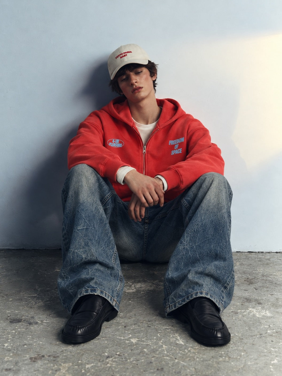 For Your Pleasure Full Zip Hoodie Coral Red - model