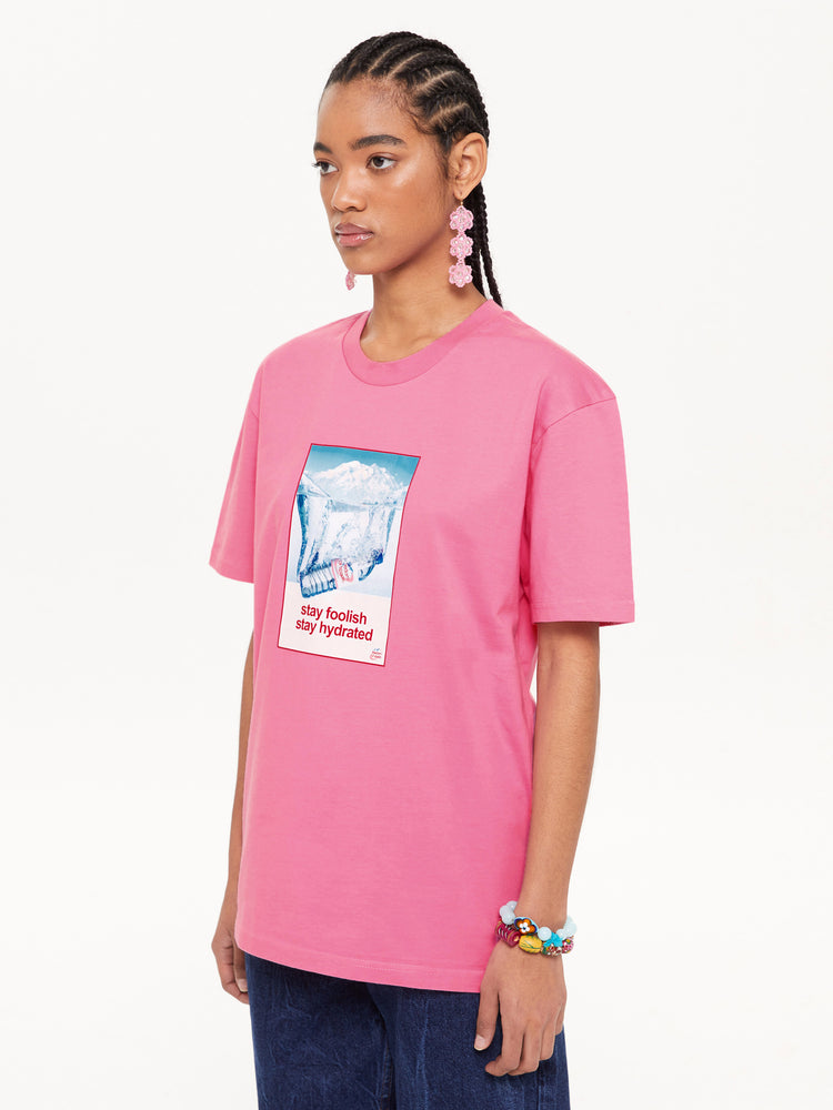 Pembe unisex t-shirt, yan görünüm