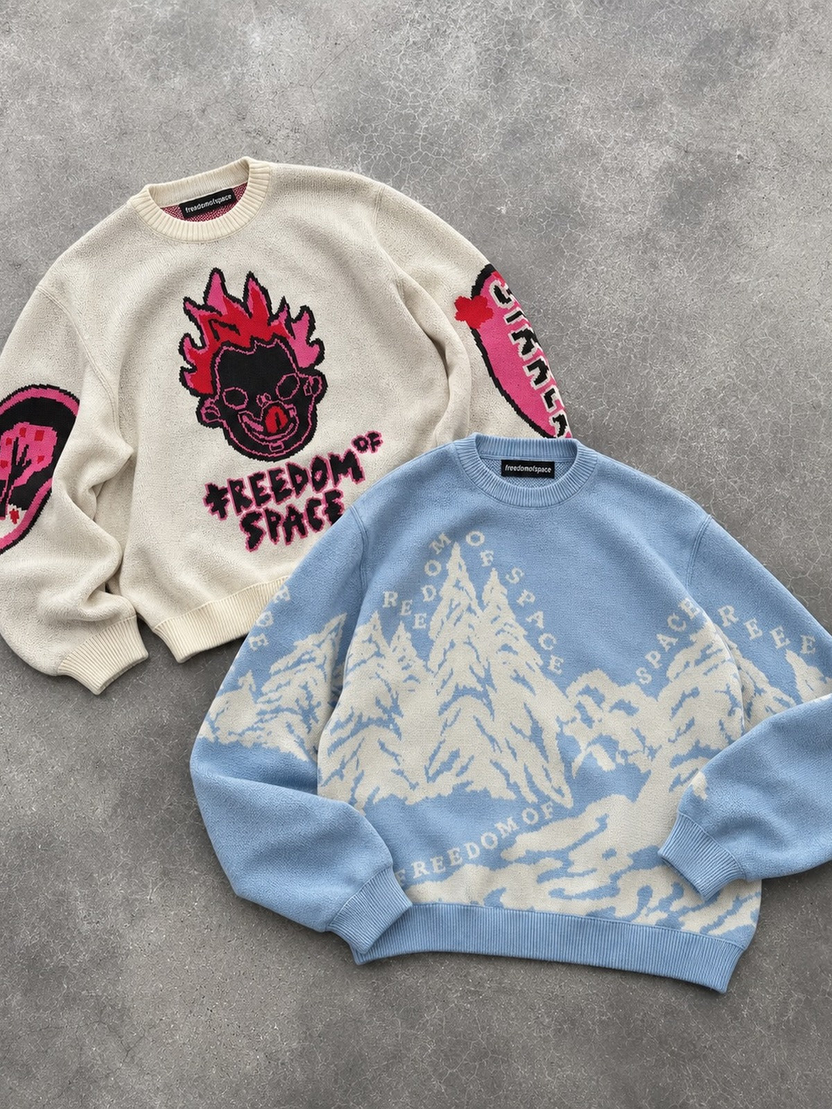 Monster ve Mountain Knit Sweater - yer çekimi