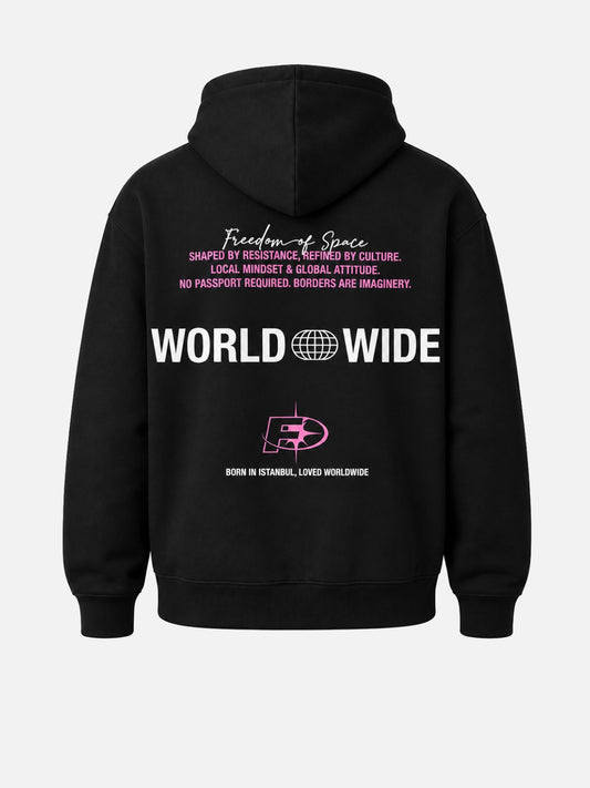 Worldwide Hoodie Black Pink - arka