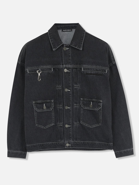 STONE WASHED DENIM JACKET BLACK