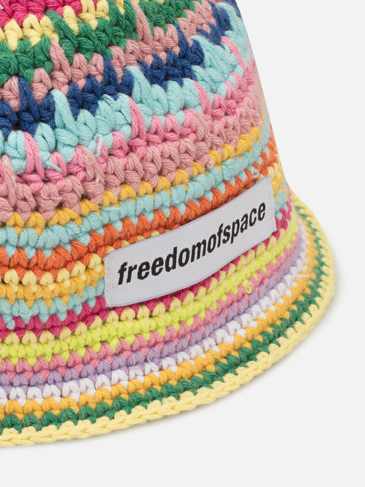 Hand-Crochet Bucket Hat White-Multicolor