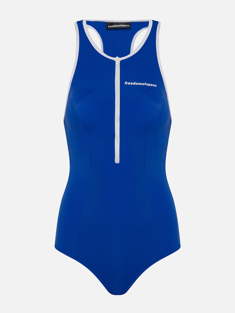 CIRCLE LOGO ZIP UP SWIMSUIT BLUE