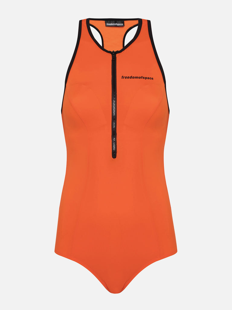 CIRCLE LOGO ZIP UP SWIMSUIT ORANGE